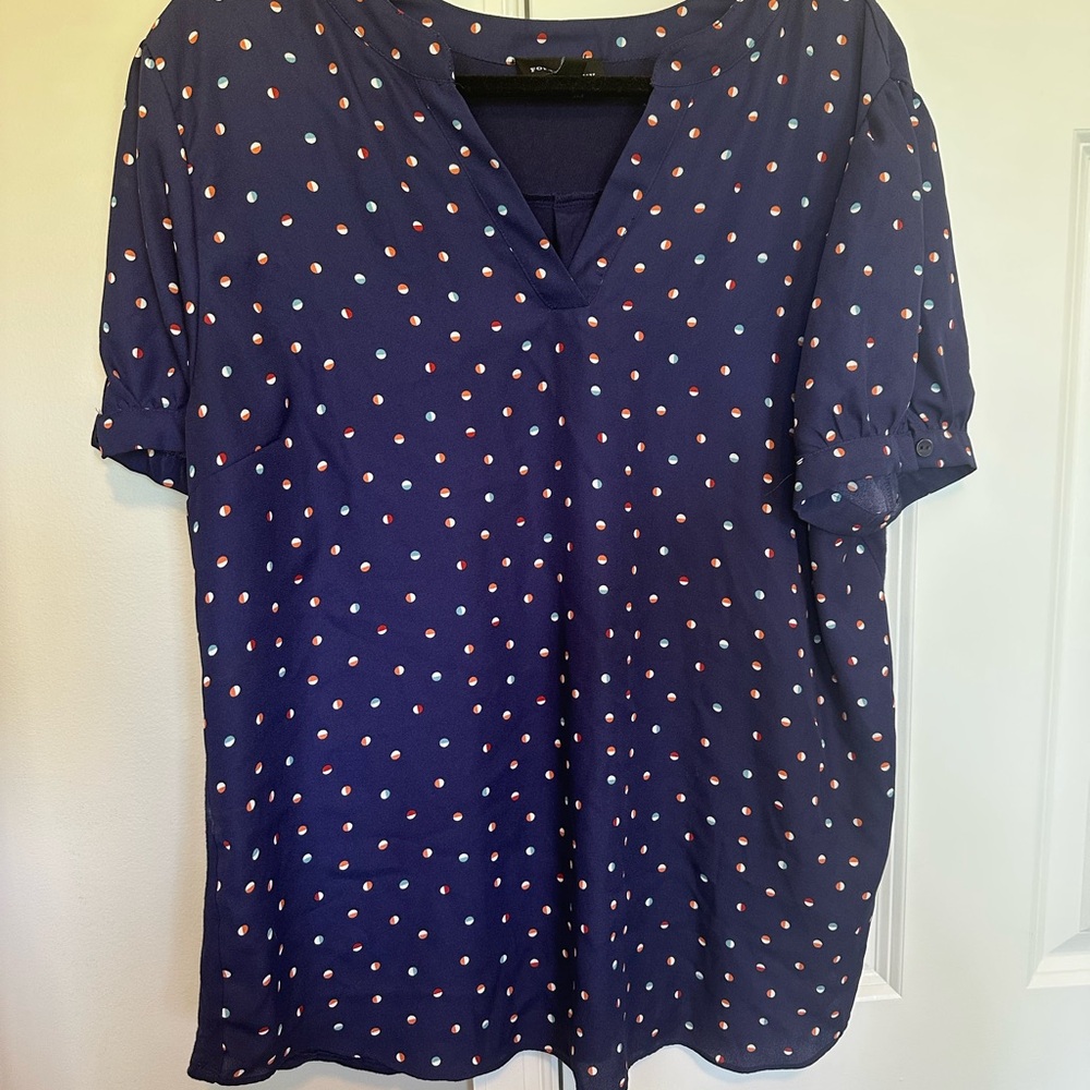 Stitch Fix  Fortune + Ivy Polka Dot Navy Blue Mixed Material Women's Top